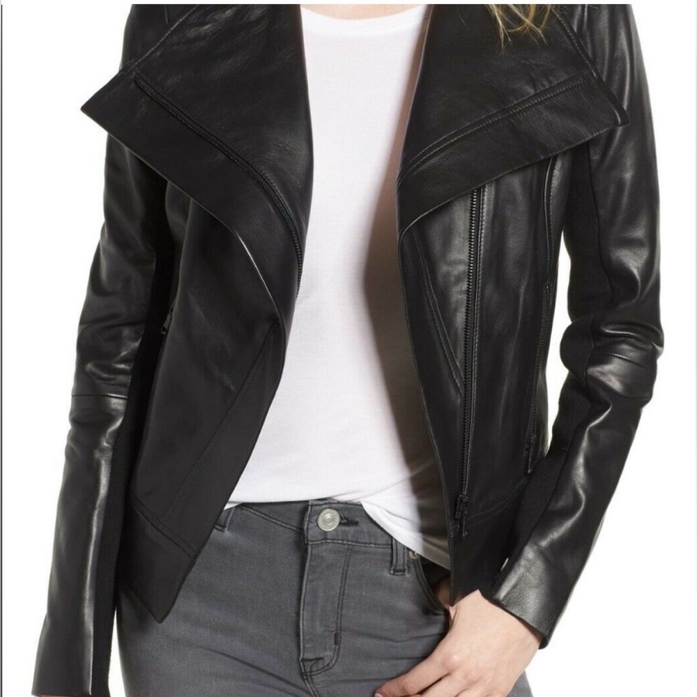 Trouvé Black Asymmetrical Genuine leather Coat Moto Jacket Size Small